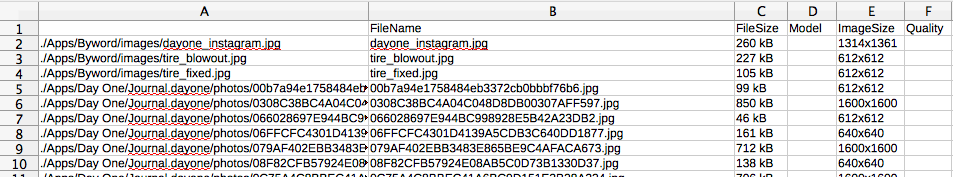 CSV of Missing Photos